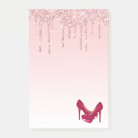 Moderne roze glitterschijven en hoge niveaus post-it® notes (Voorkant)