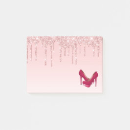Moderne roze glitterschijven en hoge niveaus post-it® notes