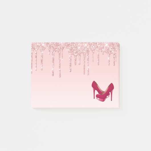 Moderne roze glitterschijven en hoge niveaus post-it® notes (Voorkant)