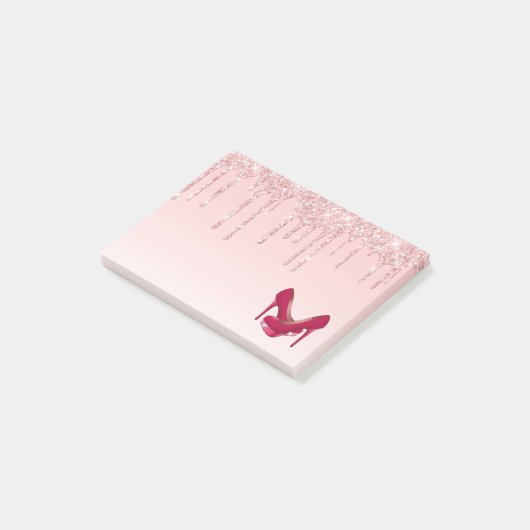 Moderne roze glitterschijven en hoge niveaus post-it® notes (Schuin)
