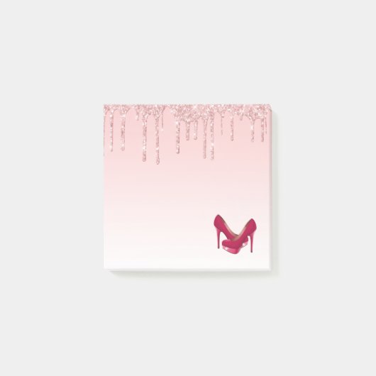 Moderne roze glitterschijven en hoge niveaus post-it® notes (Voorkant)