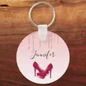 Moderne roze glitterschijven en hoge niveaus sleutelhanger (Voorkant)