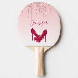 Moderne roze glitterschijven en hoge niveaus tafeltennisbatje