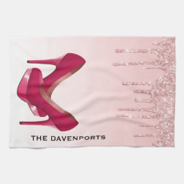 Moderne roze glitterschijven en hoge niveaus theedoek