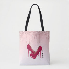 Moderne roze glitterschijven en hoge niveaus tote bag