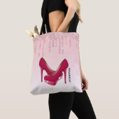 Moderne roze glitterschijven en hoge niveaus tote bag (Dichtbij)