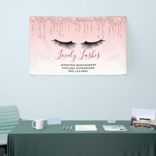 Moderne roze glitterschijven & zwarte Eyelashes Bi Spandoek (Beurs)