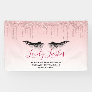 Moderne roze glitterschijven & zwarte Eyelashes Bi Spandoek