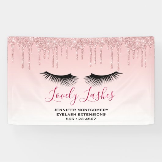 Moderne roze glitterschijven & zwarte Eyelashes Bi Spandoek (Horizontaal)