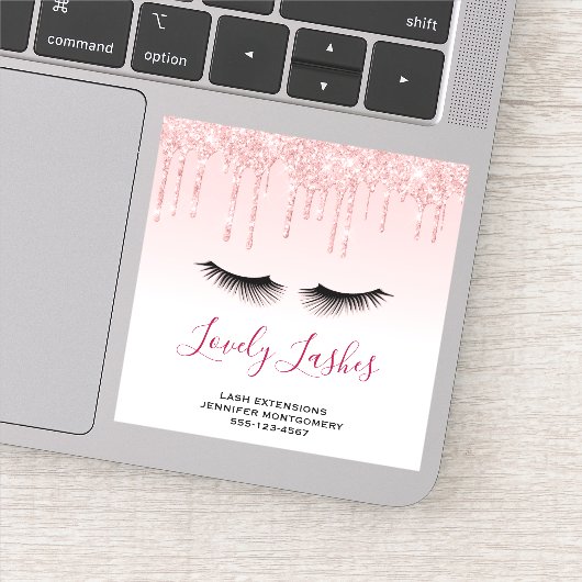 Moderne roze glitterschijven & zwarte Eyelashes Bi Sticker (Detail)