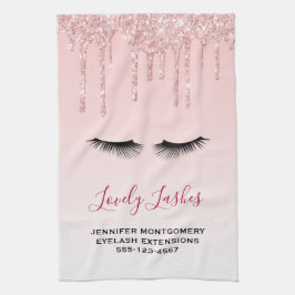 Moderne roze glitterschijven & zwarte Eyelashes Bi Theedoek