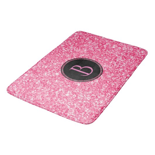 Moderne roze glittertextuur met monogram badmat (Gekanteld)
