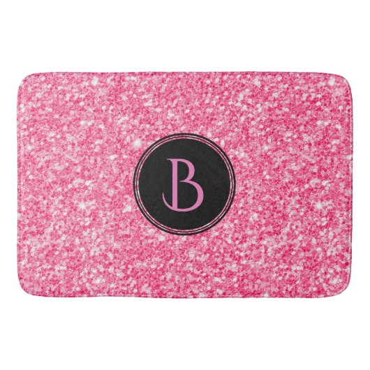 Moderne roze glittertextuur met monogram badmat (Voorkant)