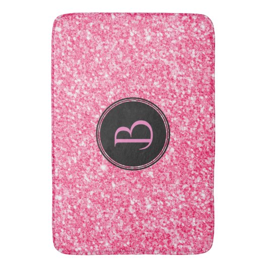 Moderne roze glittertextuur met monogram badmat (Voorkant Verticaal)