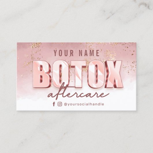 Moderne roze Gold Botox Aftercare Card Visitekaartje (Voorkant)