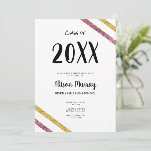 Moderne roze & Gold Glitter Script Photo Afstudere Kaart (Staand voorkant)