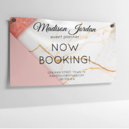 Moderne roze Gold Marble Salon Marketing Business Spandoek