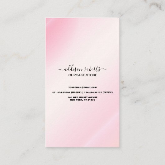 Moderne roze Gold Waterverf Cupcake Care Business Visitekaartje (Achterkant)