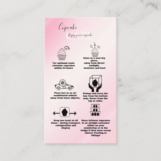 Moderne roze Gold Waterverf Cupcake Care Business Visitekaartje (Voorkant)