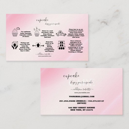 Moderne roze Gold Waterverf Cupcake Care Business Visitekaartje (Voorkant / Achterkant)
