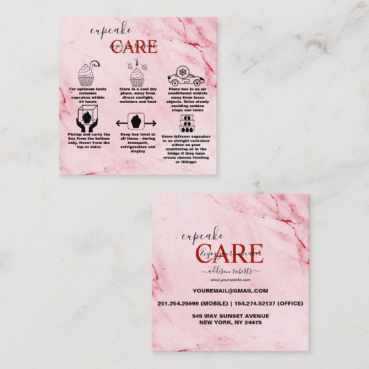 Moderne roze Gold Waterverf Cupcake Care Vierkante Visitekaartje (Voorkant / Achterkant)