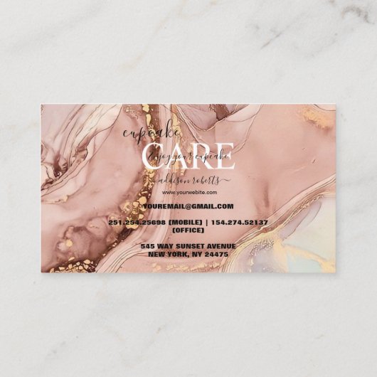 Moderne roze Gold Waterverf Cupcake Care Visitekaartje (Achterkant)