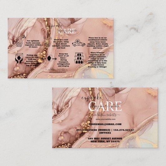 Moderne roze Gold Waterverf Cupcake Care Visitekaartje (Voorkant / Achterkant)