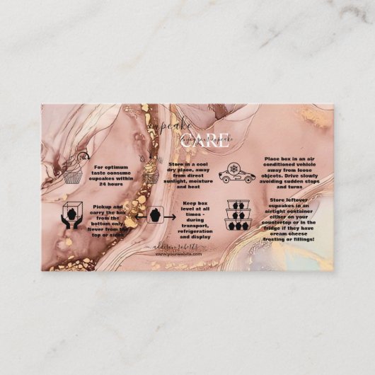 Moderne roze Gold Waterverf Cupcake Care Visitekaartje (Voorkant)
