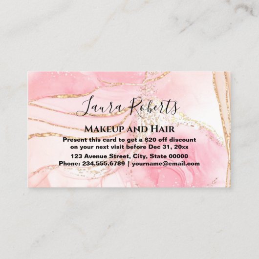Moderne roze Gold Waterverf Discount Card Kortingskaartje (Achterkant)