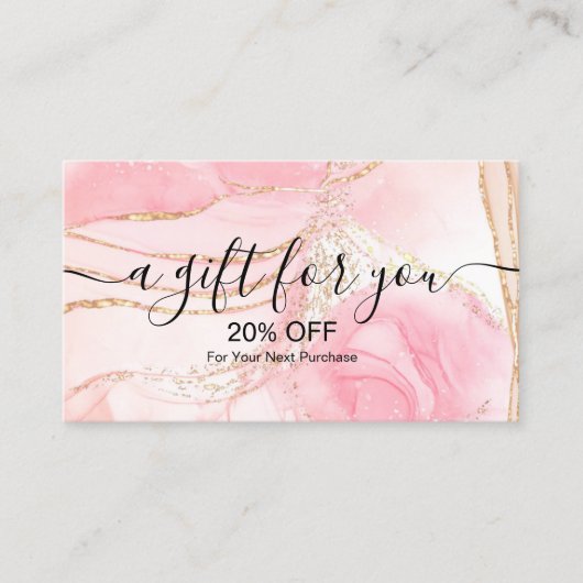 Moderne roze Gold Waterverf Discount Card Kortingskaartje (Voorkant)