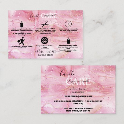 Moderne roze Gold Waterverf Kandle Care Visitekaartje (Voorkant / Achterkant)