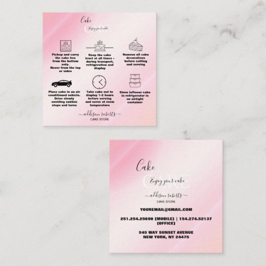 Moderne roze Gold Waterverf Vierkante Visitekaartje (Voorkant / Achterkant)