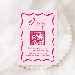 Moderne Roze Golfbrekerige Frame QR Code Huwelijks Informatiekaartje