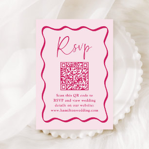 Moderne Roze Golfbrekerige Frame QR Code Huwelijks Informatiekaartje