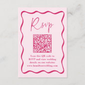 Moderne Roze Golfbrekerige Frame QR Code Huwelijks Informatiekaartje (Voorkant)
