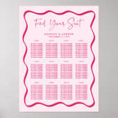 Moderne Roze Golfbreuklijst Bruiloft Zitplaatskaar Poster (Voorkant)