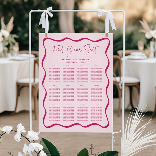 Moderne Roze Golfbreuklijst Bruiloft Zitplaatskaar Poster