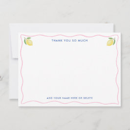 Moderne Roze Golvende Lijn Citroenen Bruiloftsdouc Bedankkaart