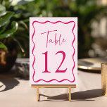 Moderne Roze Golvende Lijst Bruiloft Kaart<br><div class="desc">Voeg een stijlvol tintje toe aan uw huwelijksfeest met deze Modern Wavy Lijst bruidstafelkaarten! Het retro-ontwerp toont "Table" in een handgeschreven roze script met het onderstaande tabelnummer. Een donkerroze golvende rand rond het tabelnummer contrasteert met een lichtroze achtergrond. Het ontwerp herhaalt zich op de achterkant. Om de tafelkaarten te bestellen:...</div>