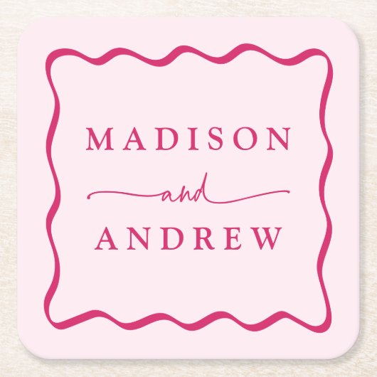 Moderne Roze Golvende Lijst Bruiloft Kartonnen Onderzetters (Voorkant)