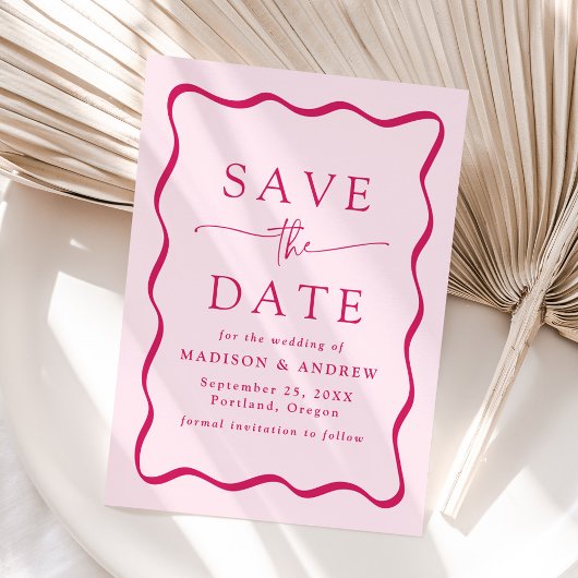 Moderne Roze Golvende Lijst Bruiloft Save The Date