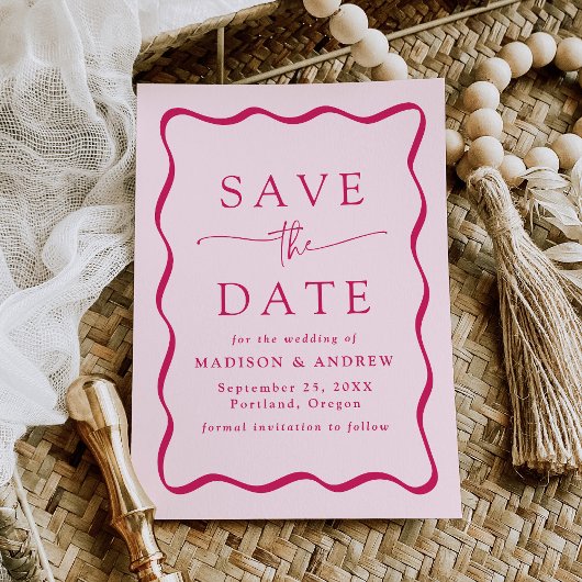 Moderne Roze Golvende Lijst Bruiloft Save The Date