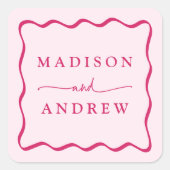 Moderne Roze Golvende Lijst Bruiloft Vierkante Sticker (Voorkant)
