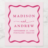 Moderne Roze Golvende Lijst Bruiloft Wijn Etiket (Enkel label)