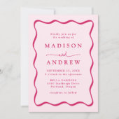 Moderne Roze Golvende Lijst Foto Bruiloft Kaart (Voorkant)