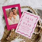 Moderne Roze Golvende Lijst Foto Bruiloft Save The Date