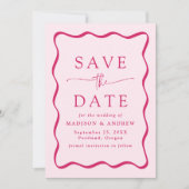 Moderne Roze Golvende Lijst Foto Bruiloft Save The Date (Voorkant)
