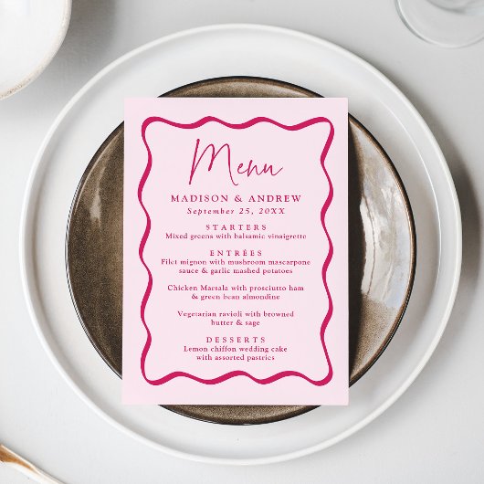 Moderne Roze Golvende Lijst Huwelijk Menu
