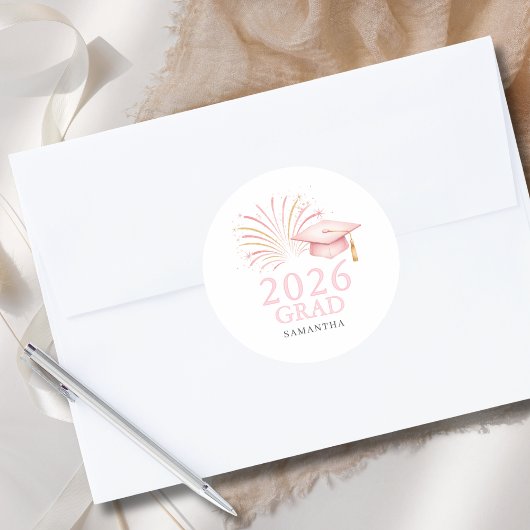 Moderne Roze Goud 2026 Afgestudeerd Ronde Sticker