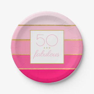 Moderne Roze & Goud 50 en fantastische verjaardag Papieren Bordje
